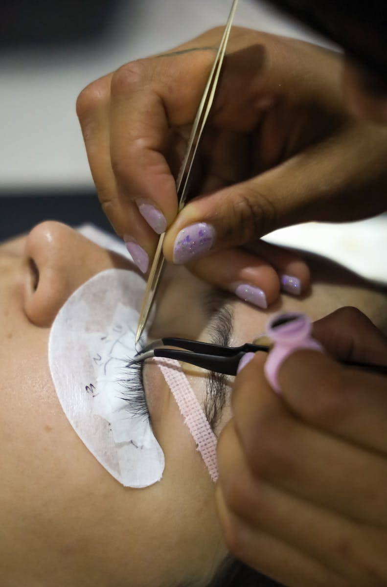 Close-up of a woman's eye showcasing beautiful eyelash extensions